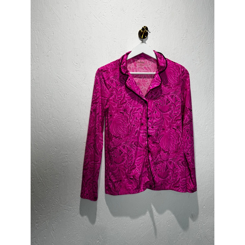 Lilly Pulitzer Womens Pink Paisley Floral Button Down Pajama Top Size XS